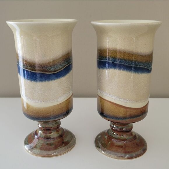 Vintage Otagiri Irish Coffee Mugs Pedestal Blue Beige Set of 2 1049 A - Picture 4 of 12
